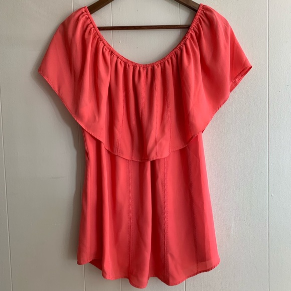 Grace Elements Tops - Grace Elements Coral Flowy Layered Blouse